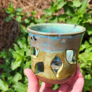 Ceramic Leaf Cut Out Tea Light Holder, Woodland Theme Tea Light Luminary, Artisan Pottery Decor for Home