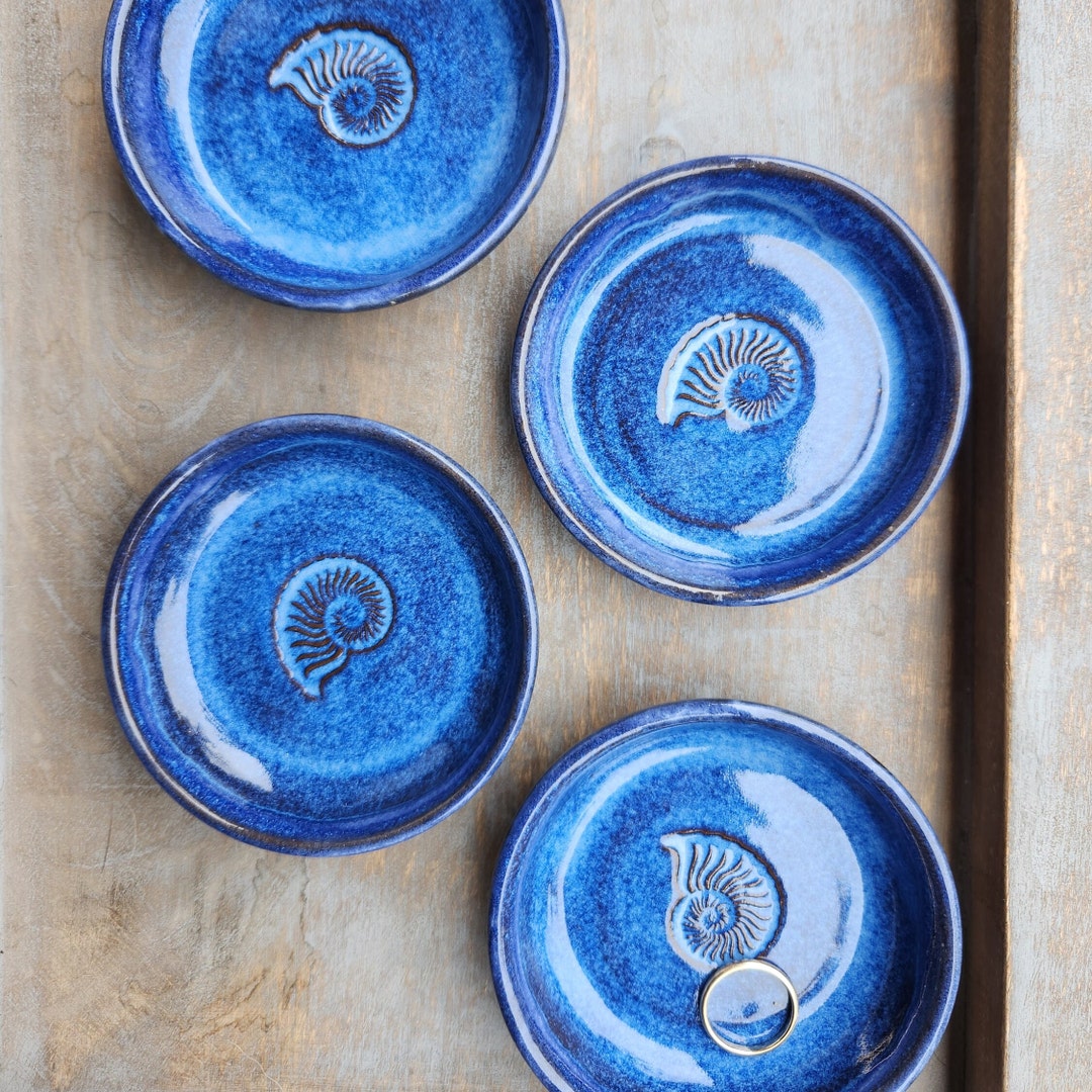 Indigo Nautilus Ring Dish, Ceramic Jewelry Dish, Ring Holder, Coastal Ring Holder, Coastal