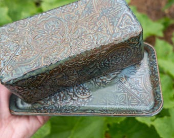 Ceramic Butter Dish | Handmade Pottery | Rustic Blue and Brown