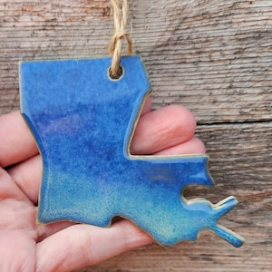 Blue Ceramic Louisiana Shaped Ornament for Christmas Tree