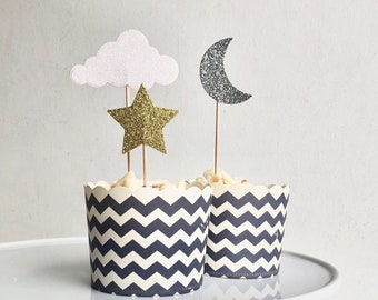 Baby Shower Moon, Star and Cloud Cake Toppers