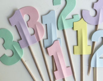 Pastel Rainbow Number Cake Toppers 1st 2nd 3rd Birthday Pastel Cupcake Toppers