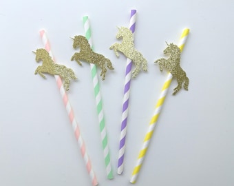 Unicorn Party Straws in Pastels and Glitter Gold