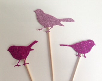 Bird Party Cupcake Toppers, Birthday, Wedding party or Baby Shower