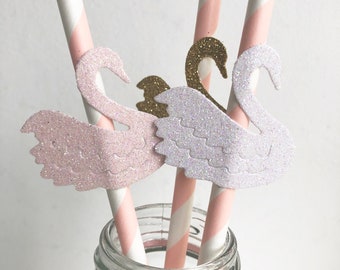 Swan Pink and Glitter Gold Straws