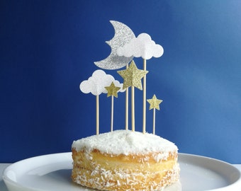 Baby Shower, 1st Birthday Moon, Stars and Clouds Cake Toppers