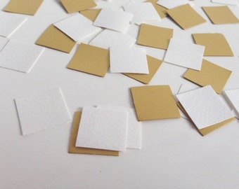 Wedding Party Confetti White and Antique Gold squares