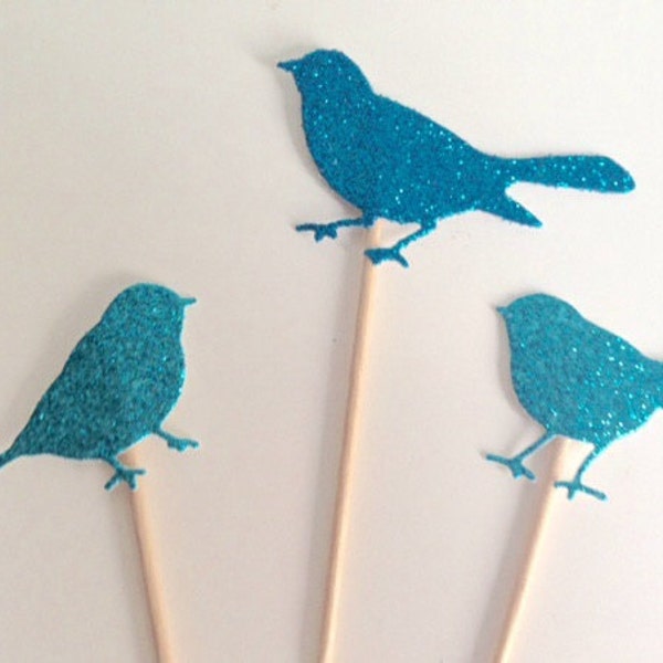 Bird Party Cupcake Toppers, Birthday, Wedding party or Baby Shower