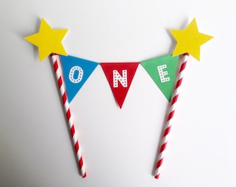 1st Birthday Rainbow Bunting Cake Topper