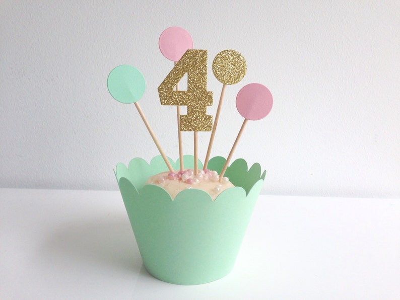 Birthday Cupcake Toppers Gold Glitter Number with Pink and Etsy
