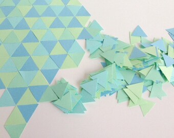 Wedding/Party table confetti, geometric pastel green and blue triangles