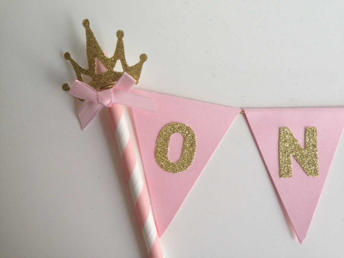 1st Birthday Bunting Cake Topper Princess Partypink and Gold Etsy
