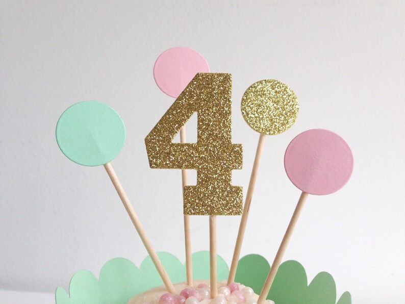 Birthday Cupcake Toppers Gold Glitter Number with Pink and Etsy