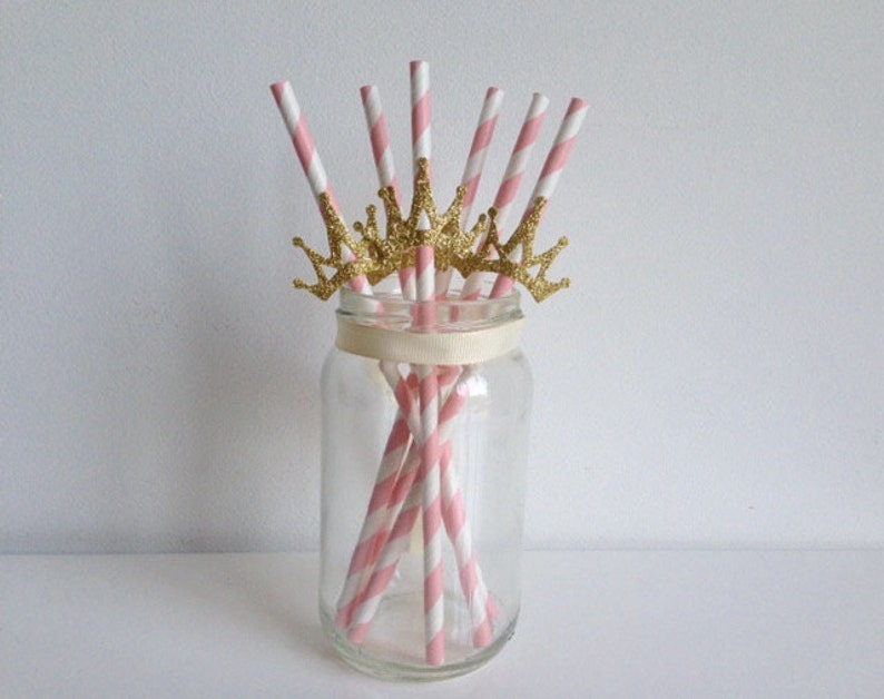 Princess Party Pink and Glitter Gold Crown Straws image 4
