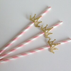 Princess Party Pink and Glitter Gold Crown Straws Bild 2