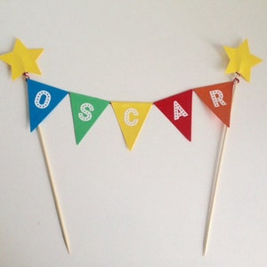 Personalised Birthday Cake Topper Rainbow Coloured Bunting