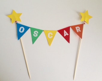 Personalised Birthday Cake Topper Rainbow Coloured Bunting