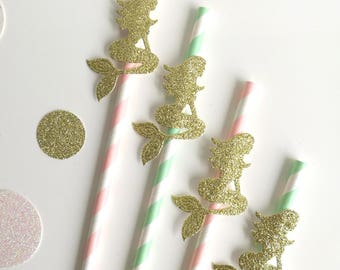 Mermaid Party Pink, Mint and Gold Glitter Straws