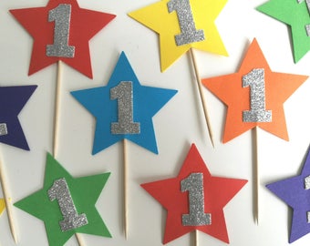 1st Birthday Rainbow Star Cupcake Toppers