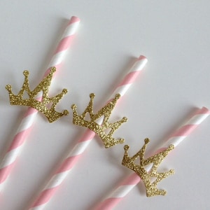 Princess Party Pink and Glitter Gold Crown Straws Bild 3