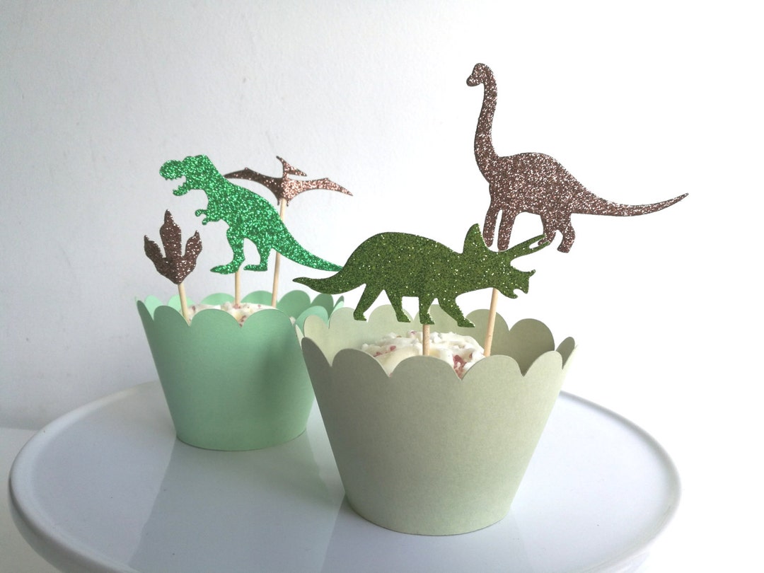 Dinosaur Cupcake Toppers Glitter Green X 12 - Etsy