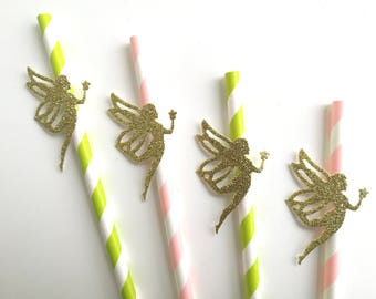 Tinkerbell Party Straws in Pink and Glitter Gold