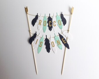 Birthday Cake Bunting Personalised Cake Topper Feathers Birthday