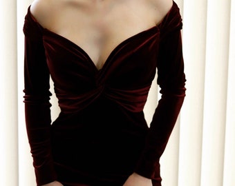 Cocktail dress, burgundy velvet dress, midi dress, evening dress, party dress, mid-length dress