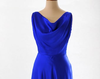 Electric blue silk dress, cocktail dress, prom dress, midi dress, cowl neck dress, available made-to-measure only