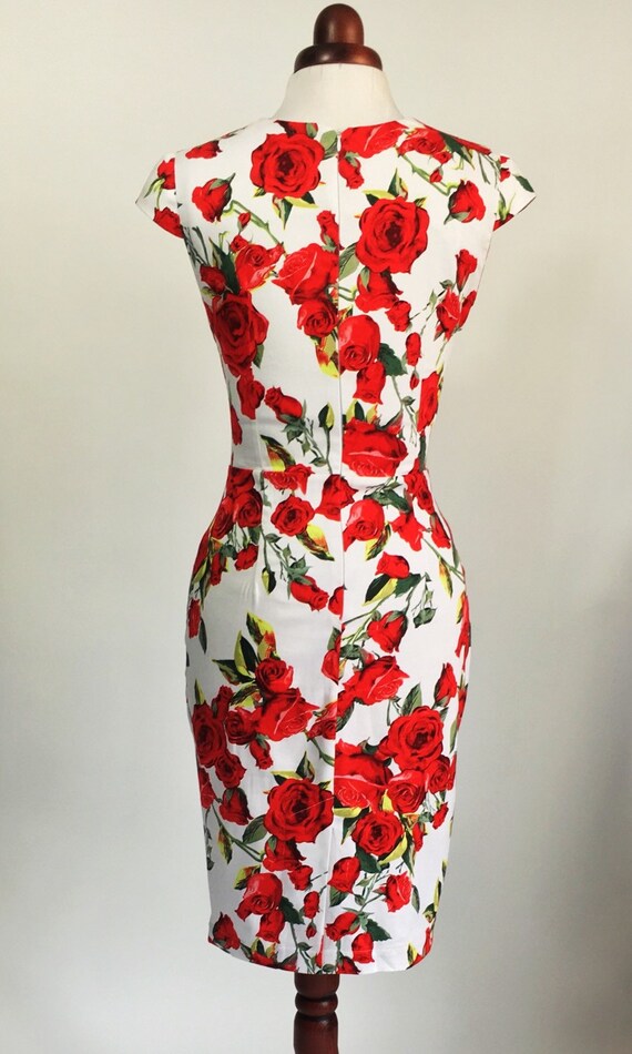 white and red rose dress