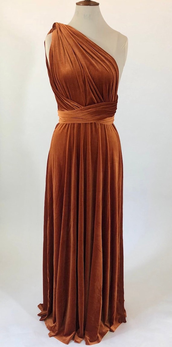rust orange velvet dress