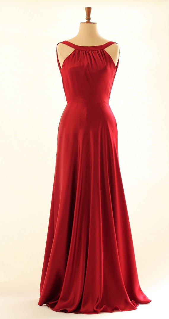 red sleeveless ball gown