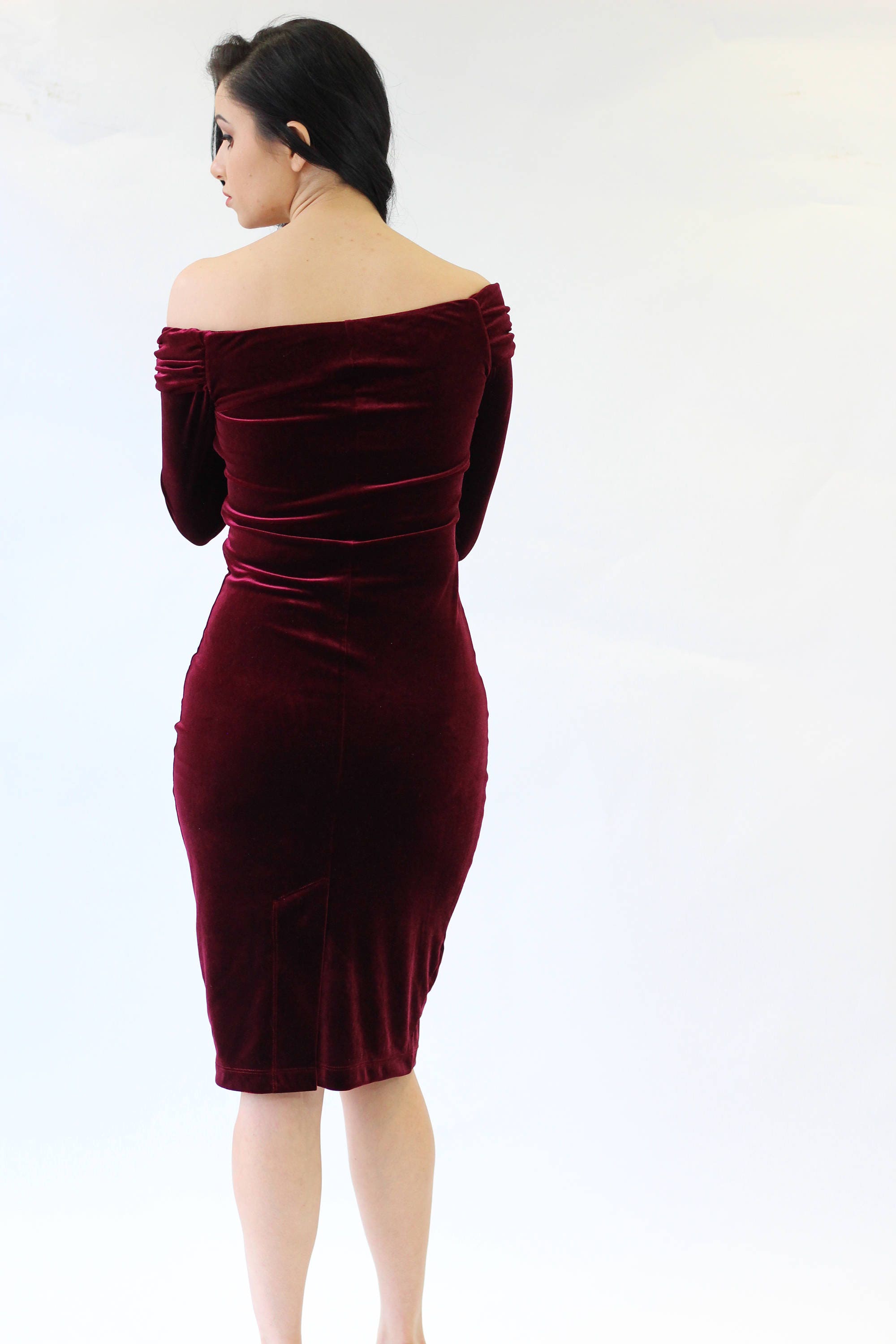 Cocktail dress burgundy velvet dress midi dress evening | Etsy