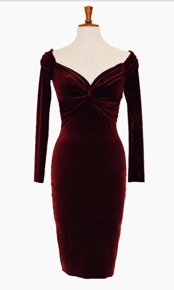 Cocktail dress burgundy velvet dress midi dress evening | Etsy