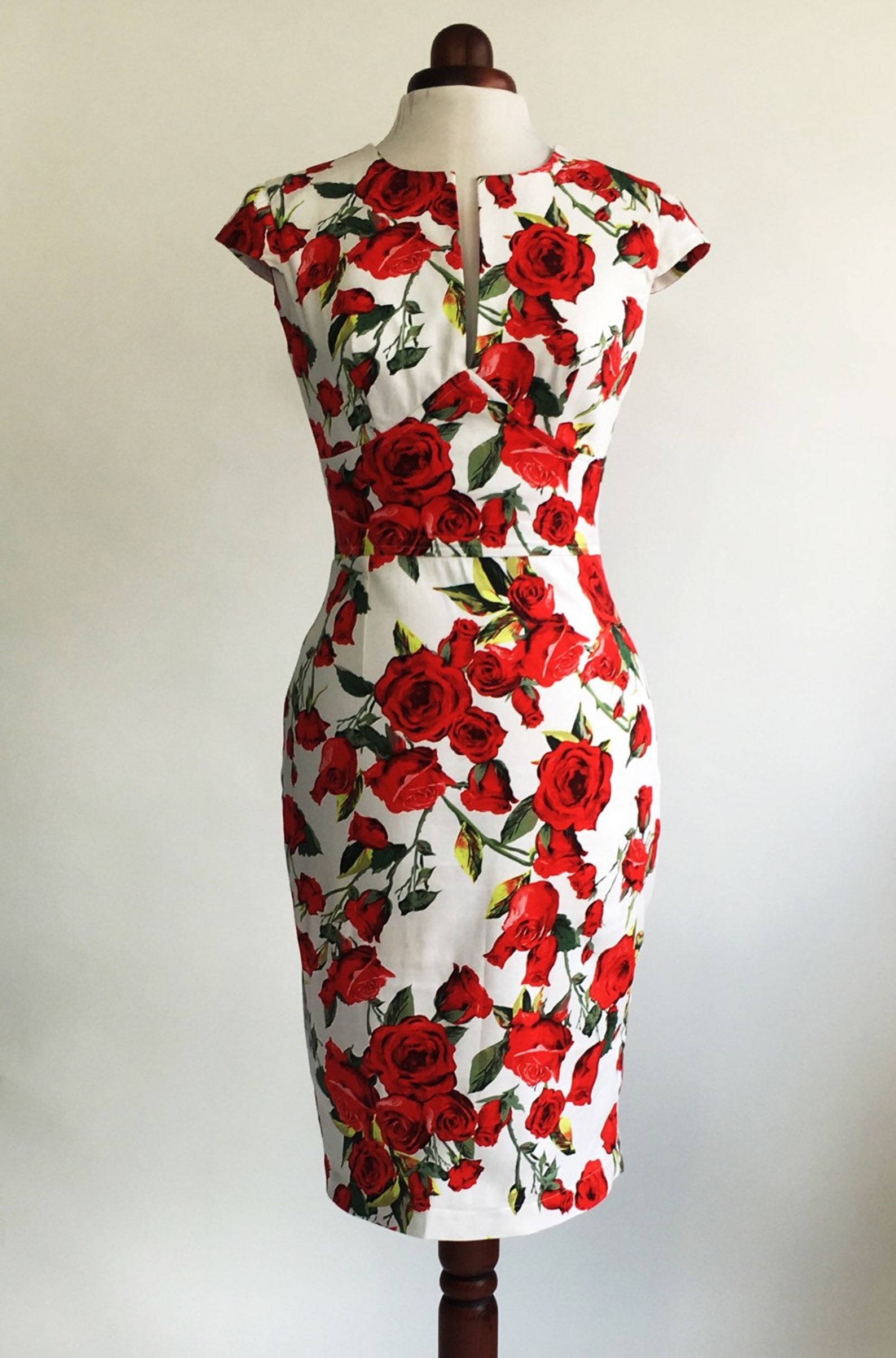 Red Rose Dress Floral Dress Summer Dress Vintage Style Etsy