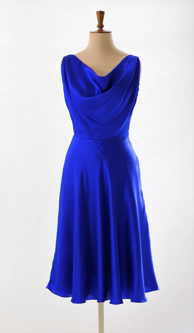 Electric Blue Silk Dress Cocktail Dress Prom Dress Midi | Etsy UK