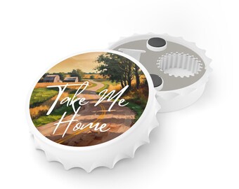 Rustic Bottle Opener, Country Roads Magnetic Opener, 'Take Me Home' Kitchen Decor, Wall Mounted Opener, Barware Gift, Beer Lover Gift,