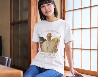 Pope Leo XIV God Bless America Unisex Tee - American Flag Vatican Flag Catholic Shirt, First USA Pope Celebration, Patriotic Religious Tee,