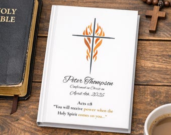 Personalized Holy Spirit Flaming Cross Prayer Journal | Confirmation Gift