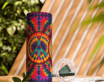 Tumbler, Peace Sign Tie Dye Matte Cup, Maars Maker Skin, Skinny Tumbler Mug, 20oz, Drinkware