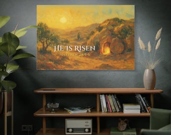Canvas Art, Easter Sunday Morning Jesus Is Risen, Matthew 28:5-6, Lent Wall Decor, Christian Inspirational Painting, Empty Tomb, Jerusalem