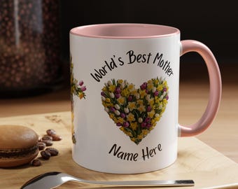 Mug for Mother's Day, Personalized Christian Gift, Worlds Best Mother After Mary, Spring Flower Heart Cross, Mom Gift, Religious Coffee Cup