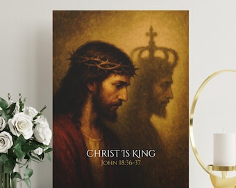 Canvas Art, Jesus Christ Is King, John 18:36-37, Christian Lent Decor, Easter, Crown of Thorns, Religious Wall Hanging, Biblical Home Decor
