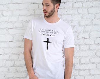 Christian Charlie Kirk Jesus Quote Unisex Tee, Heavy Cotton T-Shirt, Jesus Defeated Death So You Can Live