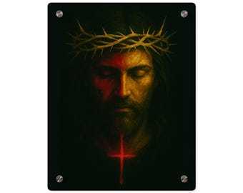 Jesus Crown of Thorns Acrylic Wall Art Panel, Christian Glass Placque, Religious Home Decor, Christian Wall Hanging, Jesus Portrait Decor,