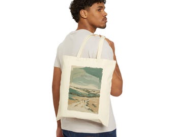 Bible Scene Jesus Tote Bag, Eco Friendly Nature Inspired Canvas Bag, Matthew 4:1-2 Pastel Painting, Brush Stroke Design, Religious Gift,