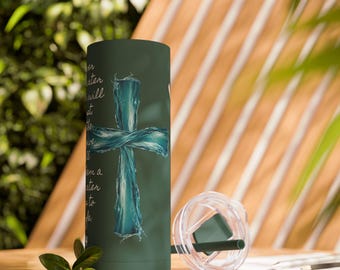 Christian Jesus Water Eternal Life Matte Tumbler, 20oz - Inspirational Bible Quote Drinkware, Religious Gift Cup - Maars Maker Skinny Mug