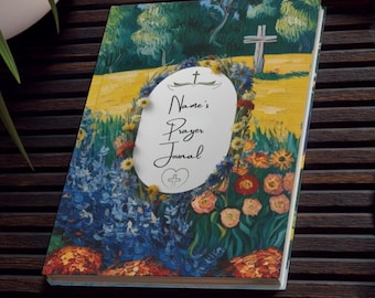 Personalized Christian Prayer Journal, Hardcover Book, Faith Notebook, Religious Diary, Rustic Cross Journal, Country Wildflower Landscape