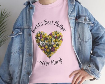 Mother's Day Christian Custom Tee, Personalized Best Mom Shirt, Flower Bouquet Gift, Spring Cross Bible Verse, Unisex Heavy Cotton, Easter