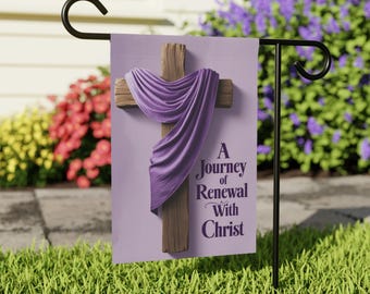 Garden Flag, Christian Lent Season Yard Decor, Wooden Cross Purple Shroud, A Journey of Renewal with Christ, House Banner, Religious Easter